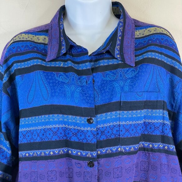 Vintage Chico's Womens ARTSY Woven Jacket Sz 2 L Blue Purple WESTERN Vibes - Picture 2 of 14